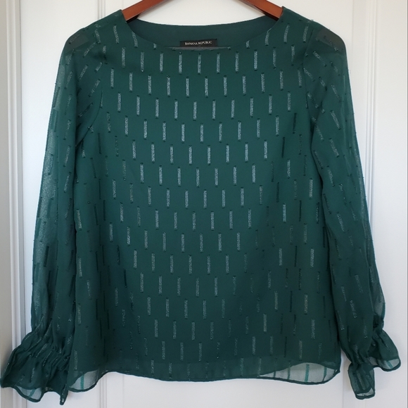 Banana Republic Forest Green Boat Neck Long Sleeve Blouse - Picture 2 of 7